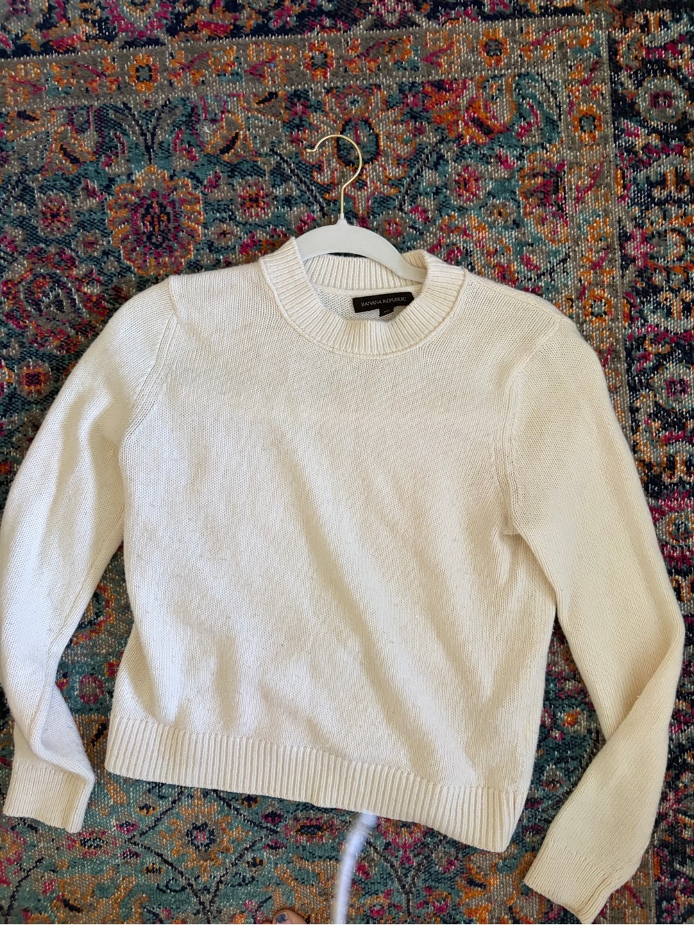 Banana Republic Crewneck Cotton-Blend Sweater in Cream XS